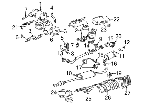 2008 Lexus RX400h Exhaust Manifold Baffle Sub Assy, Exhaust Tail Pipe Diagram for 17408-16020