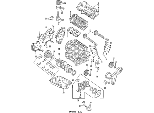 1996 Ford Probe Engine Parts, Mounts, Cylinder Head & Valves, Camshaft & Timing, Oil Pan, Oil Pump, Crankshaft & Bearings, Pistons, Rings & Bearings Valve Cover Gasket Diagram for F32Z-6584-B
