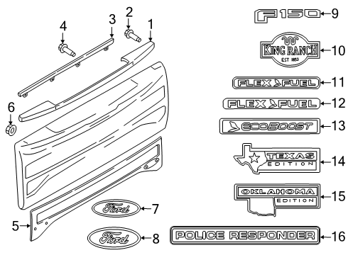 2015 Ford F-150 Exterior Trim - Tail Gate Nameplate Diagram for FL3Z-9942528-G