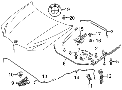 2021 BMW X3 Hood & Components Rear Bowden Cable Diagram for 51237397502