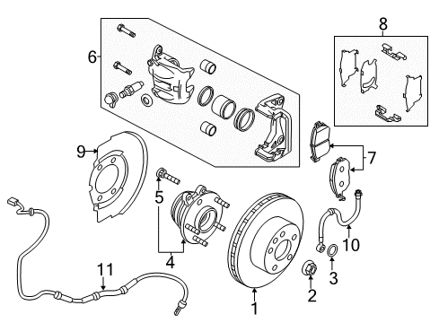 2016 Nissan Murano Brake Components CALIPER Assembly-Front RH, W/O Pad & SHIM Diagram for 41001-3JA0C