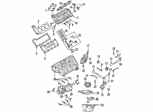 2002 Jeep Liberty Engine Parts, Mounts, Cylinder Head & Valves, Camshaft & Timing, Oil Pan, Oil Pump, Balance Shafts, Crankshaft & Bearings, Pistons, Rings & Bearings INSULATOR-Transmission Support Diagram for 52002334AB