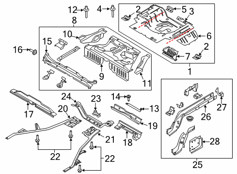 2022 Ford Mustang Rear Floor & Rails Center Crossmember Diagram for FR3Z-63102A24-A