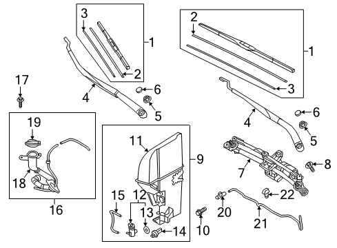 2019 Genesis G90 Wiper & Washer Components Rail Spring-Wiper Blade, Driver Diagram for 98355-B1000