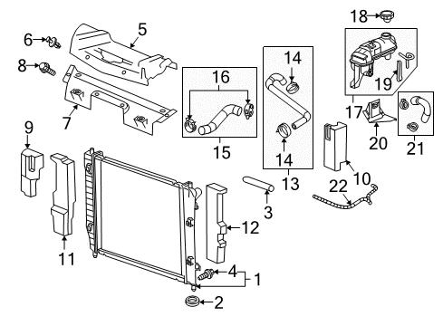 2004 Chevrolet SSR Radiator & Components Radiator Surge Tank Inlet Hose Assembly Diagram for 15106779