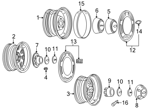 1996 GMC Safari Wheels Wheel Rim Assembly-15X6.5 X9.65 *Silver Spark Diagram for 9593856