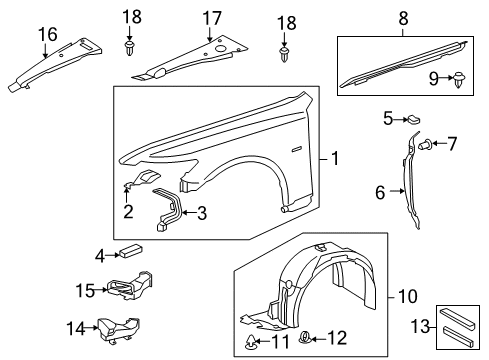 2011 Lexus LS600h Fender & Components Shield Sub-Assembly, Fender Diagram for 53805-50061