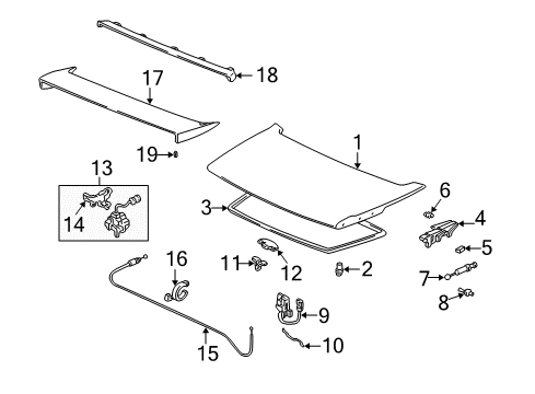 2002 Acura NSX Trunk Lid - Lid & Components Actuator, Trunk Open Diagram for 74855-SL0-A01