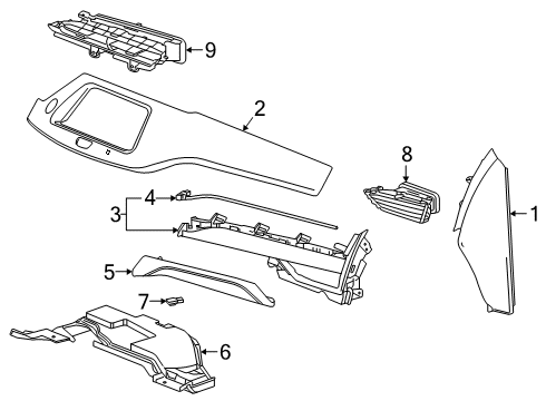 2022 Cadillac XT4 Cluster & Switches, Instrument Panel Air Vent Grille Diagram for 23276335