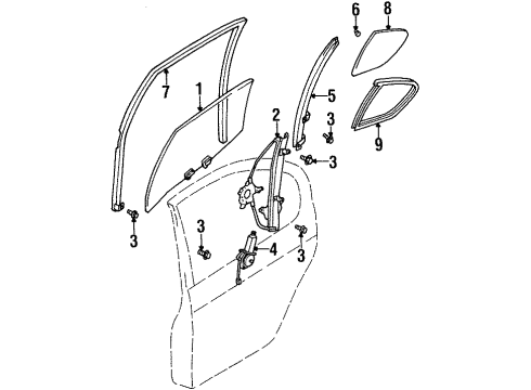 2001 Infiniti G20 Rear Door Sash Assy-Rear Door, Center LH Diagram for 82223-7J100