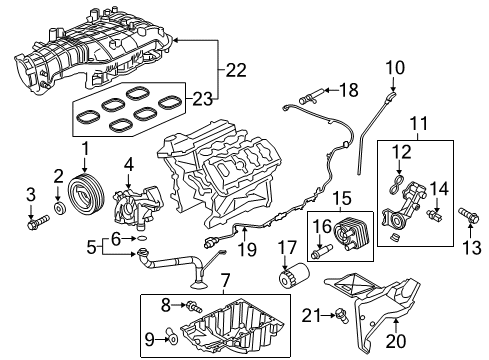 2020 Ford F-150 Engine Parts, Mounts, Cylinder Head & Valves, Camshaft & Timing, Variable Valve Timing, Oil Cooler, Oil Pan, Oil Pump, Crankshaft & Bearings, Pistons, Rings & Bearings Dipstick Diagram for HL3Z-6750-B