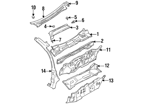 1994 Kia Sephia Cowl Panels Panel Assembly-Dash, Lower Diagram for 0K20A53400C