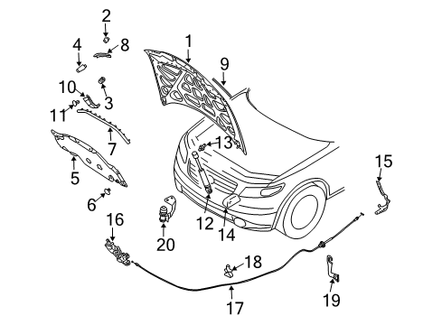 2004 Infiniti FX45 Hood & Components Hood Lock Male Assembly Diagram for 65601-CG00A