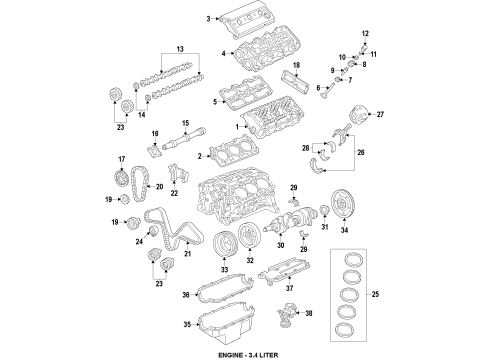 1991 Chevrolet Lumina Engine Parts, Mounts, Cylinder Head & Valves, Camshaft & Timing, Oil Pan, Oil Pump, Balance Shafts, Crankshaft & Bearings, Pistons, Rings & Bearings Shield-Engine Splash Diagram for 14088057