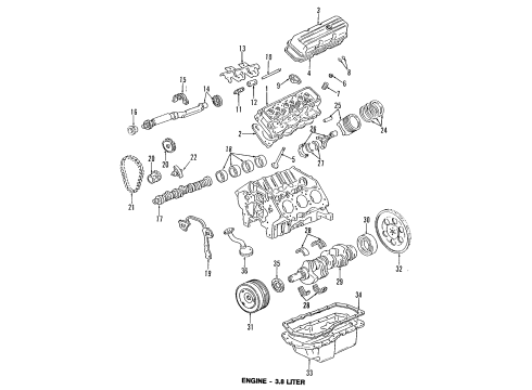 1995 Buick Riviera Engine Parts, Mounts, Cylinder Head & Valves, Camshaft & Timing, Oil Pan, Oil Pump, Balance Shafts, Crankshaft & Bearings, Pistons, Rings & Bearings Bearing, Camshaft Diagram for 24501061