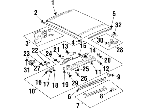 1997 Honda Civic del Sol Top & Components Cushion, Front Roof Lock Rod Diagram for 85161-SR2-000
