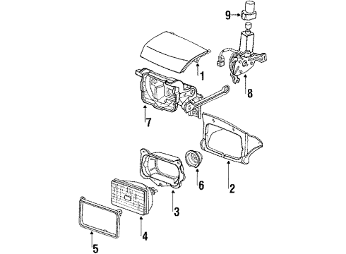 1989 Honda Prelude Headlamps Motor, L. Retractable Diagram for 76180-SF1-S01