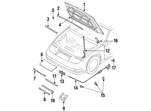 1993 Nissan 300ZX Hood & Components Rod-Hood Support Diagram for 65771-30P00