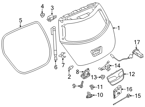 2011 Nissan Leaf Gate & Hardware Tailgate Handle Diagram for 90606-3NC3A
