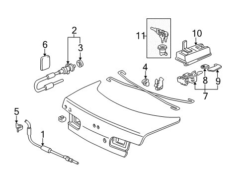 1998 Acura Integra Fuel Door Cable, Trunk Opener Diagram for 74880-ST8-A02