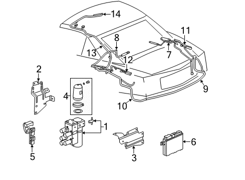 2009 Cadillac XLR Convertible Top Hose Kit, Folding Top Cyl Diagram for 88957095