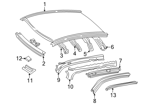 2000 Toyota Solara Roof & Components Windshield Header Diagram for 63102-06040