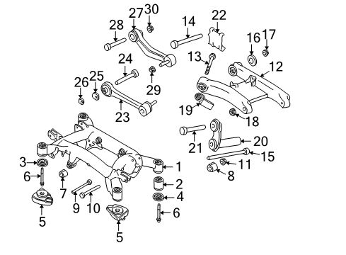 1997 BMW 528i Rear Suspension Components, Lower Control Arm, Upper Control Arm, Ride Control, Stabilizer Bar Rubber Mounting Rear Diagram for 33171093008