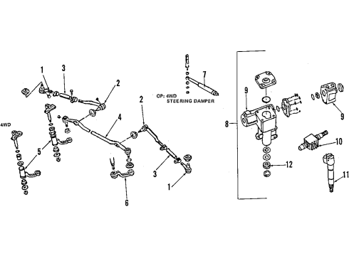 1988 Nissan D21 P/S Pump & Hoses, Steering Gear & Linkage Shaft Assy-Sector Diagram for 49381-09W00