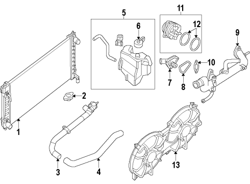 2009 Nissan Altima Cooling System, Radiator, Water Pump, Cooling Fan Motor & Fan Assy-With Shroud Diagram for 21481-JA100