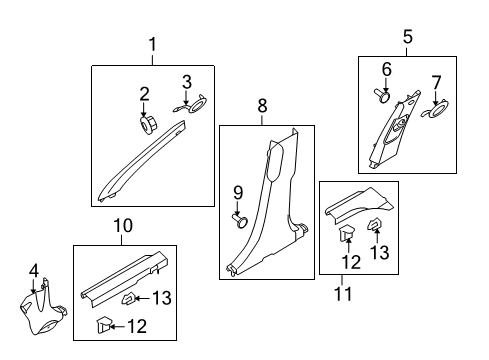 2010 Kia Soul Interior Trim - Pillars, Rocker & Floor Trim Assembly-Front Pillar Diagram for 858202K000QW