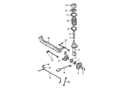 1999 Daewoo Nubira Rear Suspension Components, Stabilizer Bar Front Wheel Bearing Diagram for 90142161