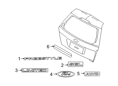 2005 Ford Freestyle Exterior Trim - Lift Gate Rear Trim Diagram for 5F9Z-74402A30-AA