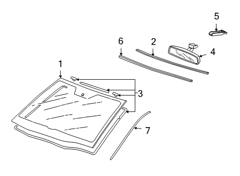 2008 Acura RDX Windshield Glass, Reveal Moldings Cover, Rearview Mirror Harness Diagram for 76410-SFY-003
