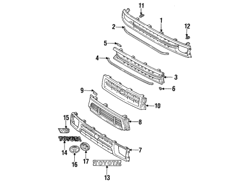 1991 Toyota Pickup Grille & Components Grille Clip Diagram for 90467-12020