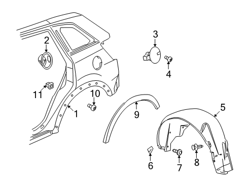 2008 Saturn Vue Quarter Panel & Components, Exterior Trim Uniside Assembly Diagram for 19121014