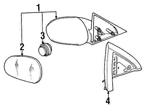 1996 Ford Mustang Outside Mirrors Mirror Assembly Diagram for F6ZZ-17682-BA