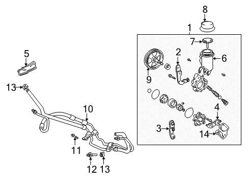 2005 Scion xB P/S Pump & Hoses Power Steering Pump Front Bracket Diagram for 44441-52010