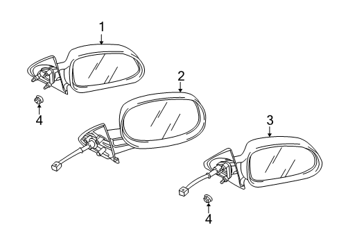 2006 Dodge Dakota Outside Mirrors Driver Side Mirror Outside Rear View Diagram for 55077625AD
