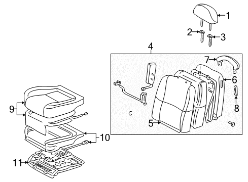 2002 Lexus SC430 Front Seat Components Pad, Front Seat Cushion, RH(For Separate Type) Diagram for 71051-24020