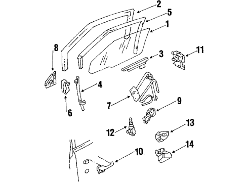 1987 Oldsmobile 98 Front Door - Glass & Hardware Front Window Regulator ASSEMBLY (Service) Source: T Diagram for 20733072