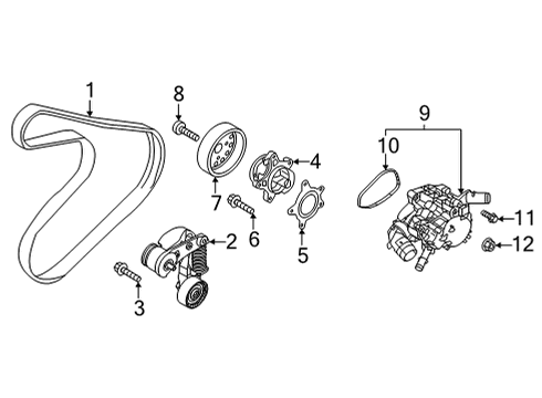 2022 Hyundai Kona Water Pump, Belts & Pulleys Ribbed V-Belt Diagram for 25212-2M000