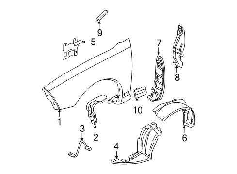 1997 Pontiac Sunfire Fender & Components, Exterior Trim Molding Asm, Front Fender Center Rear- LH (Paint To Match) Diagram for 88892081