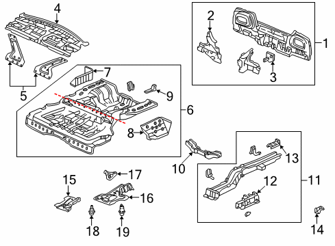 2002 Acura RL Rear Body, Rear Upper Body, Floor & Rails Panel Set, Rear Floor Diagram for 04655-SZ3-A04ZZ