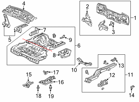 1999 Acura RL Rear Body, Rear Upper Body, Floor & Rails Panel Set, Rear Floor Diagram for 04655-SZ3-315ZZ