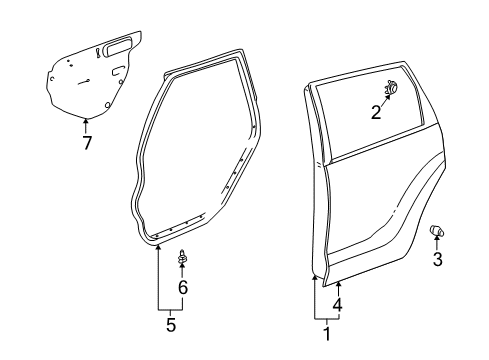 2007 Pontiac Vibe Rear Door Weatherstrip, Rear Side Door Diagram for 88969774