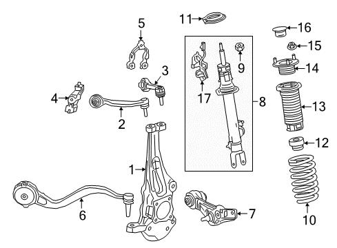 2021 Lexus LC500 Front Suspension Components, Lower Control Arm, Upper Control Arm, Ride Control, Stabilizer Bar ABSORBER Assembly, Shock Diagram for 48510-80B46