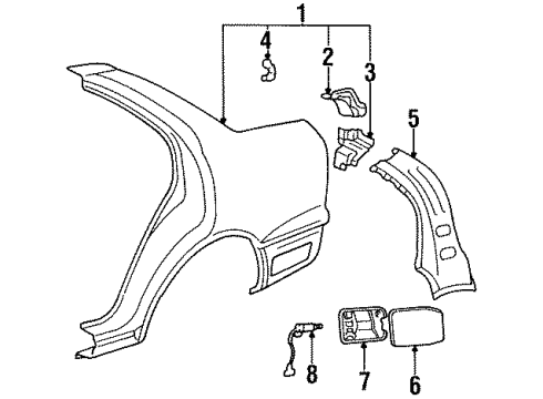 1999 Lexus LS400 Quarter Panel & Components Solenoid Assy, Fuel Lid Opener Diagram for 85490-50020