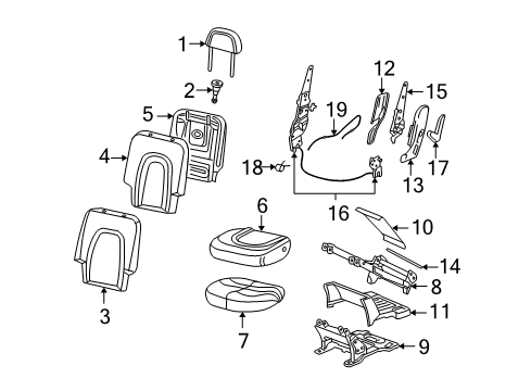 2005 Lincoln Aviator Rear Seat Components Seat Cushion Pad Diagram for 2C5Z-7863841-AA