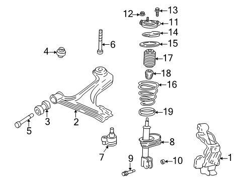 1999 Pontiac Grand Am Front Suspension Components, Lower Control Arm, Stabilizer Bar Front Lower Control Arm Assembly Diagram for 22609743