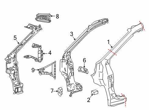 2020 Lexus RX350 Hinge Pillar Reinforce Sub-Assembly, Front Body Pillar Diagram for 61109-0E906